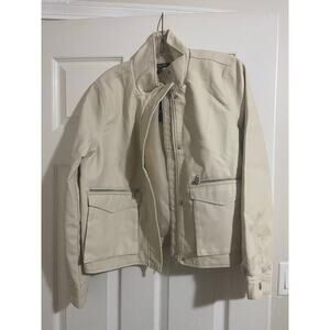 Baccini Cream Faux Leather Jacket with Zip and Flap Pockets, Sz L -- NWT